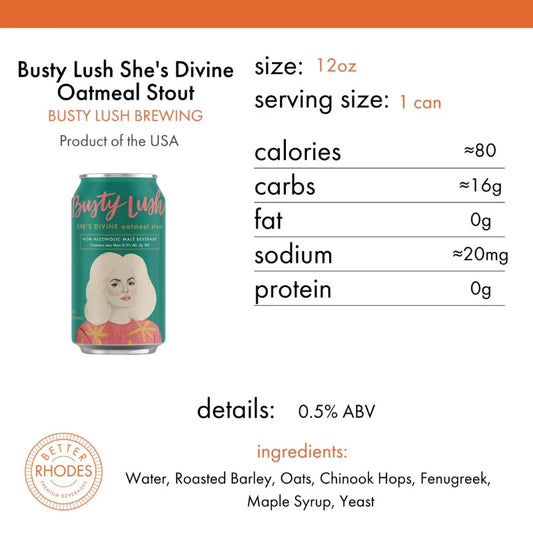 Busty Lush She's Devine Oatmeal Stout nutrition info